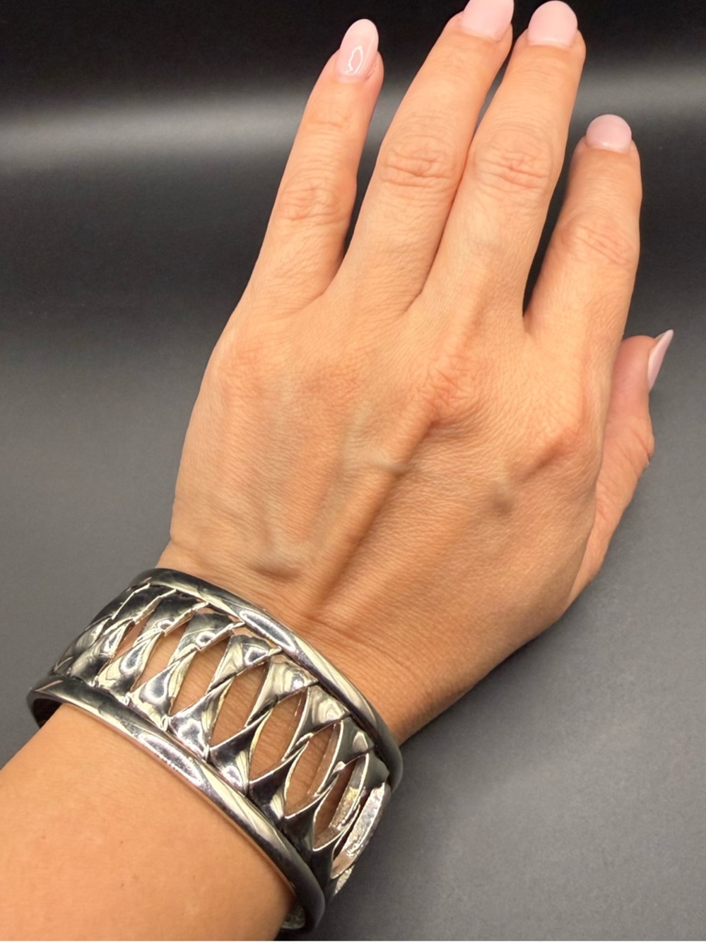 Lia Sophia Shockwave Silver Tone Open Work Cuff Bracelet